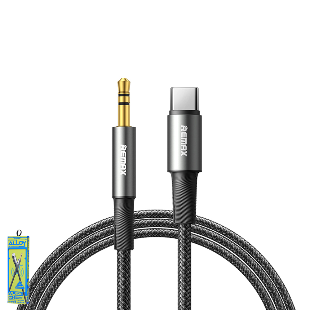 Remax C26 Braided Type-C to 3.5mm Jack Audio Adapter Cable 1.2M -Black Remax C26 Braided Type-C to 3.5mm Jack Audio Adapter Cable 1.2M -Black